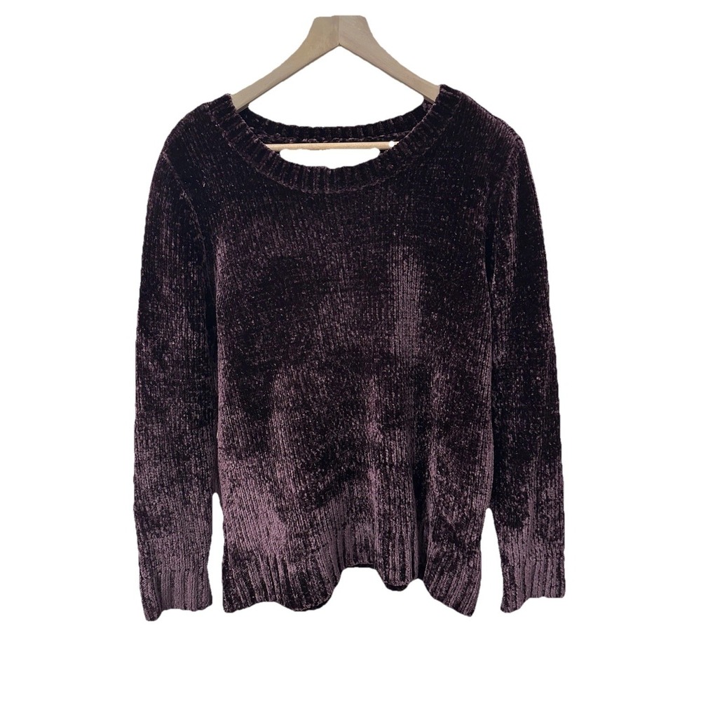 Orvis Chenille Sweater Size M Burgundy Purple Velvety Crew Neck Pullover